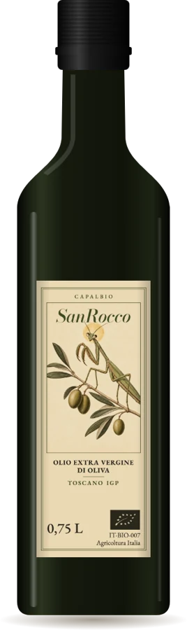 Bottiglia di olio extravergine SanRocco Toscano IGP biologico 0,75 L